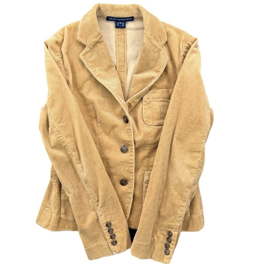 Vtg Ralph Lauren Sport Corduroy Blazer Tan Jacket 14 - Picture 4 of 10